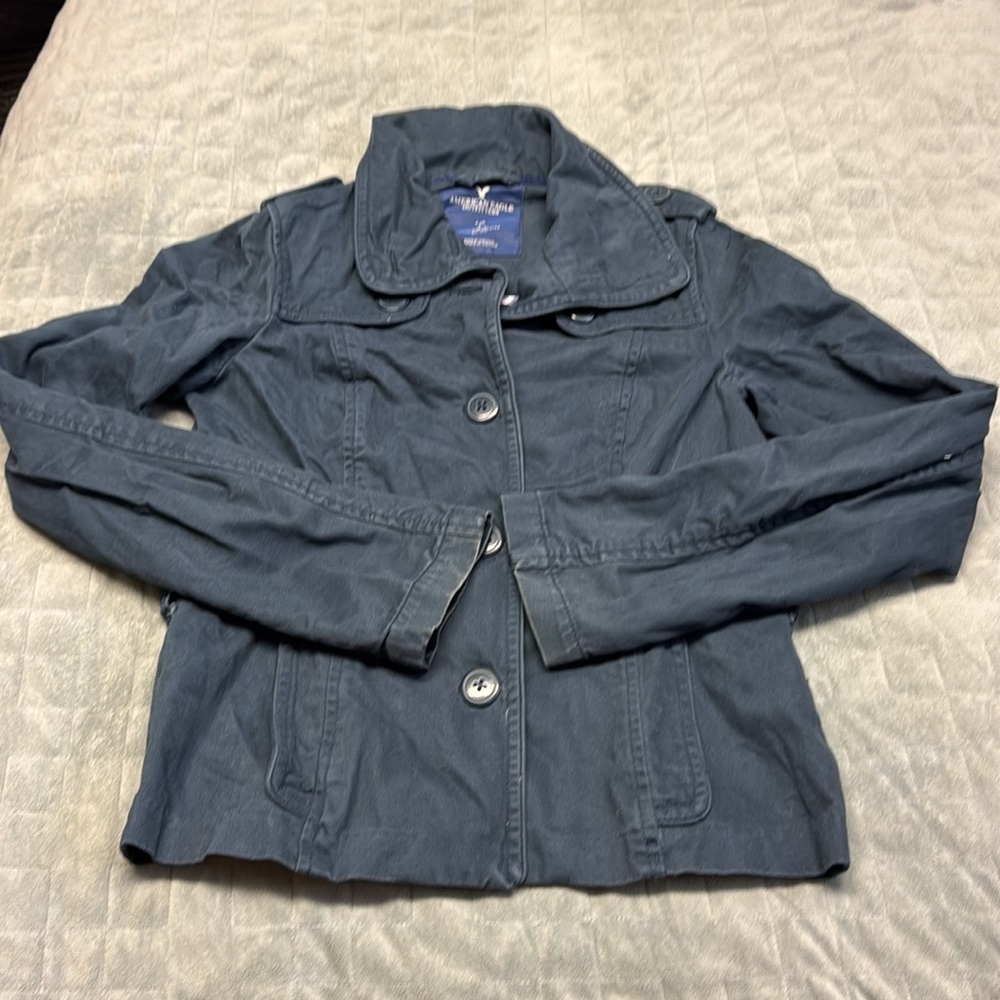 American Eagle Outfitters Navy Blue Jacket, Stonewashed, Size S